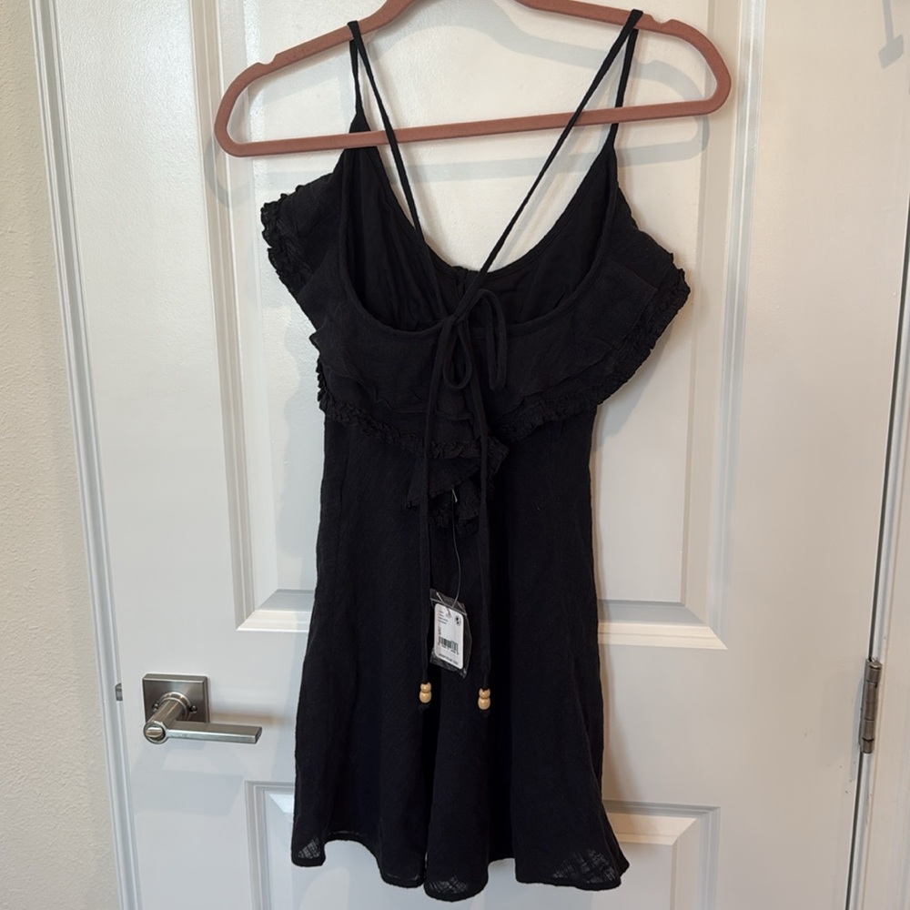 nwt FREE PEOPLE Love Forever Linen Mini Dress Black - Picture 7 of 8